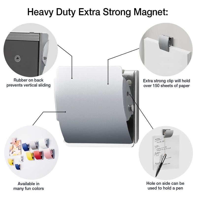 Plus Extra Strong Magnetic Binder Clips, Set of 3 Large Silver Clips for Fridge, Office, and Home Use - Image 2